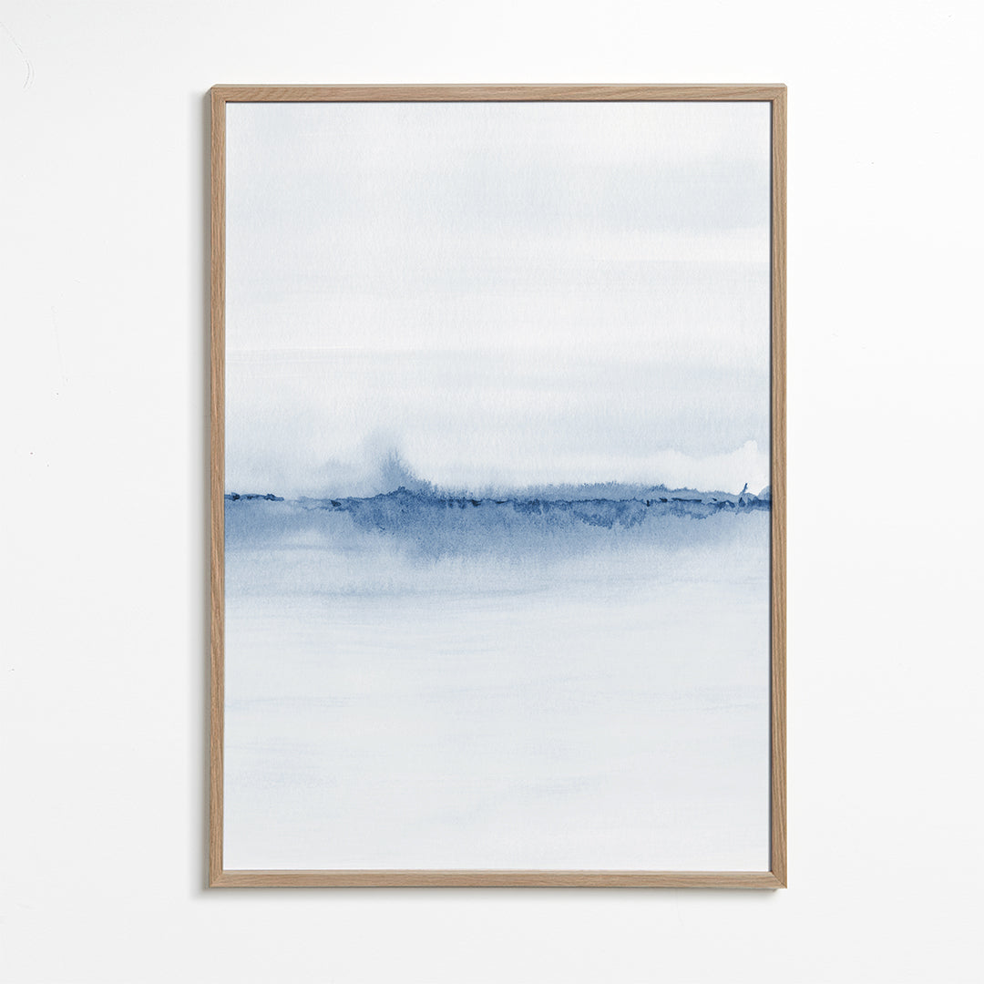 Quadro de paisagem aquarela horizonte azul