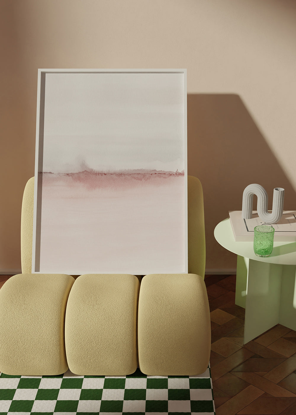 Paisagem aquarela com horizonte rosa