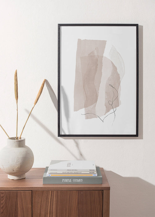 Quadro minimalista bege com traço linear