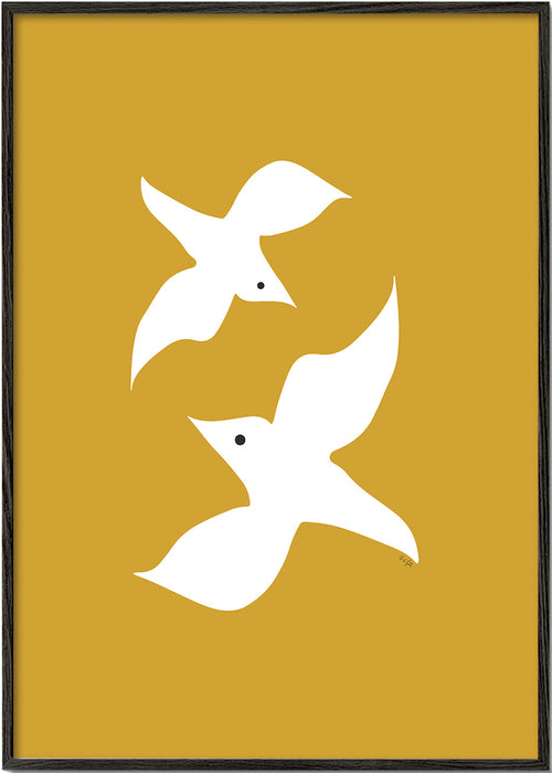 Quadro de aves minimalista mostarda