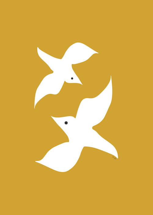 Quadro de aves minimalista mostarda