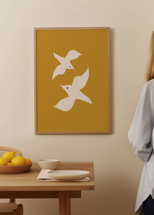 Quadro de aves minimalista mostarda