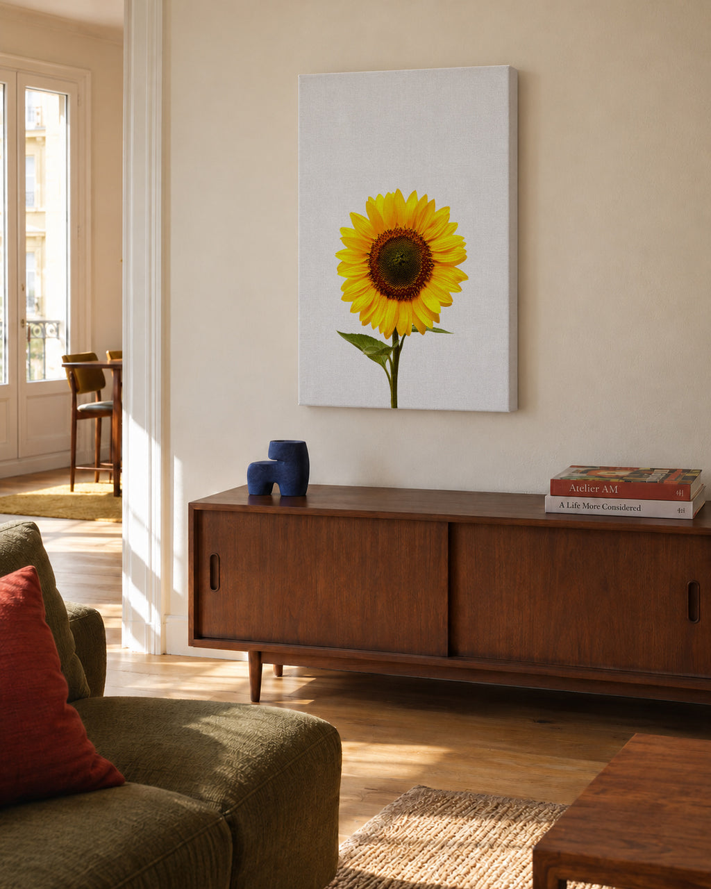 Sunflower still life - Unframed canvas in an interior