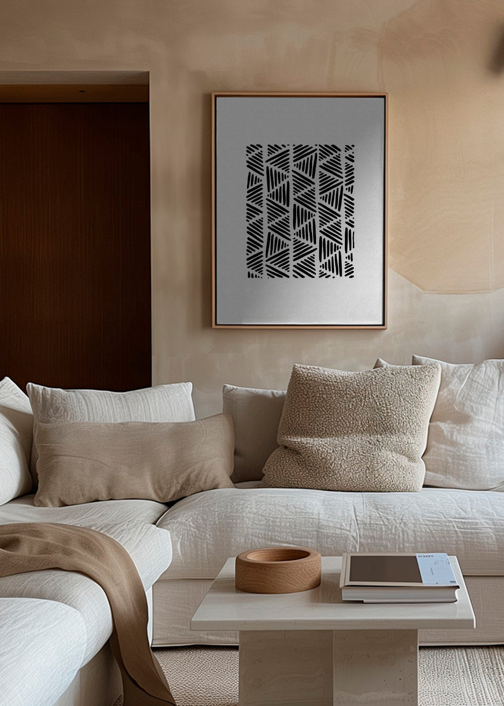 Arte preto e branco com padrão triangular