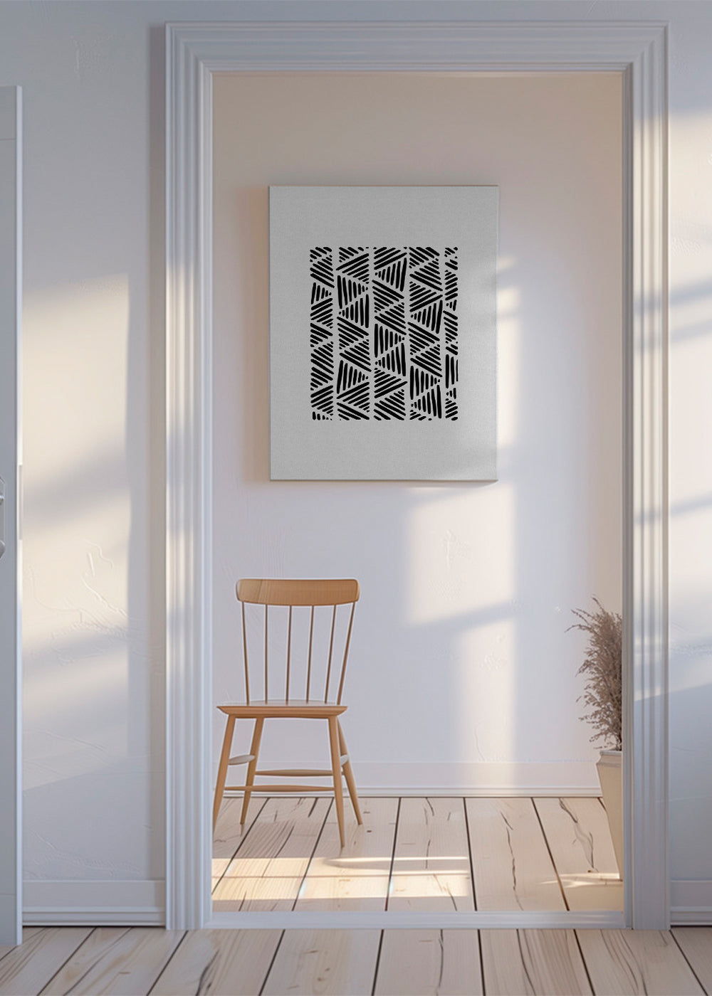 Arte preto e branco com padrão triangular