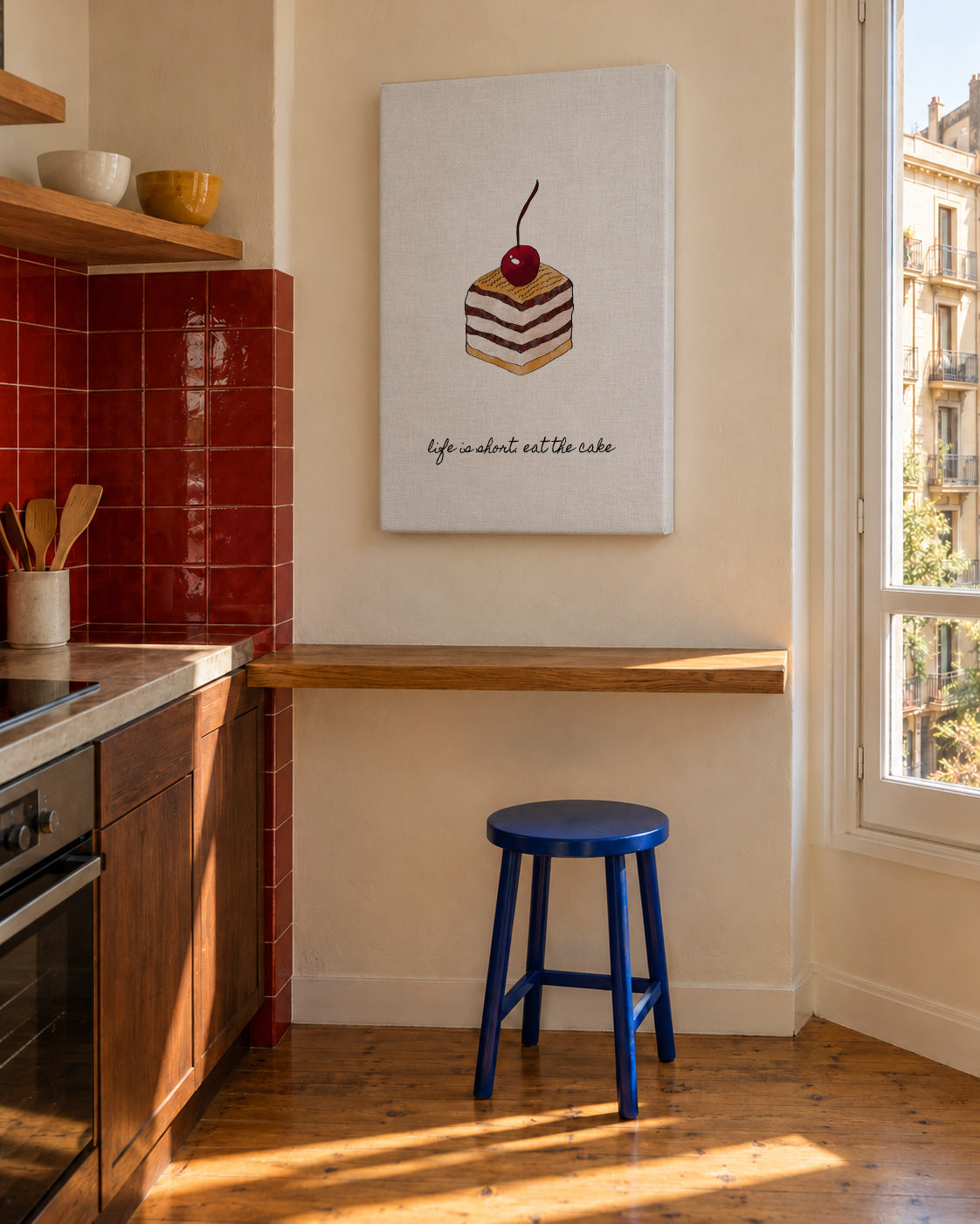 Life is short. Eat the cake - Unframed canvas in an interior