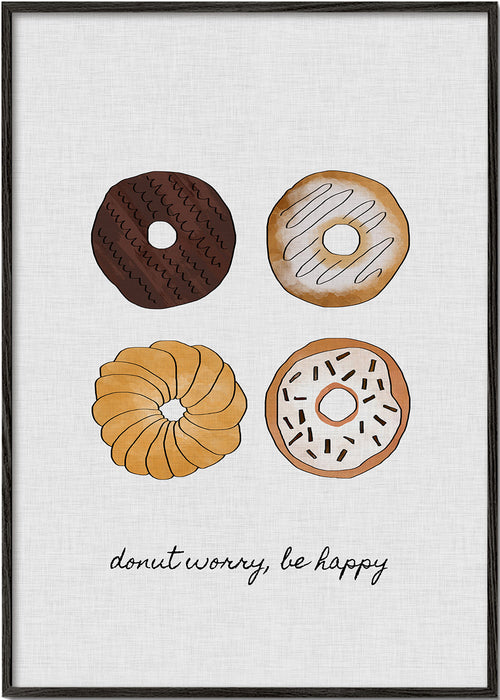Arte para cozinha com donuts ilustrados e frase divertida