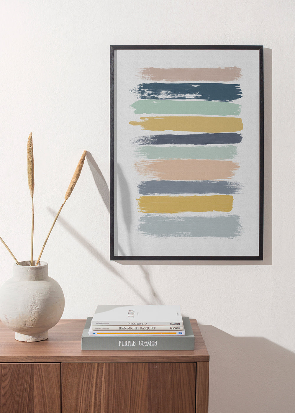 Arte abstrata com riscas pastel