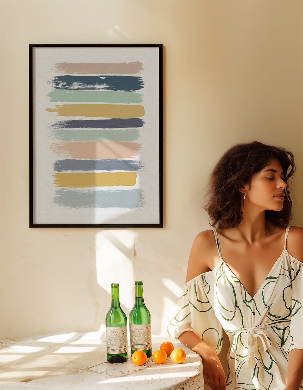 Arte abstrata com riscas pastel
