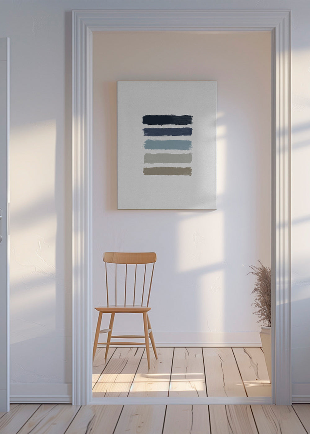 Design minimalista com riscas azuis e taupe