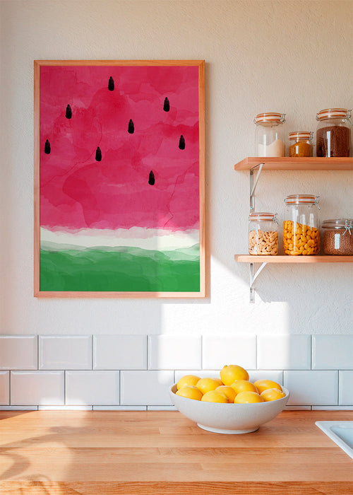 Arte para cozinha: estudo em aquarela de melancia