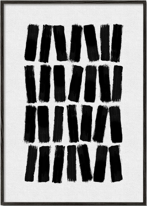 Quadro abstrato com pinceladas negras verticais