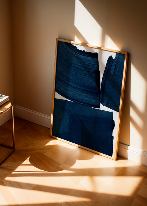 Quadro minimalista com pinceladas azuis