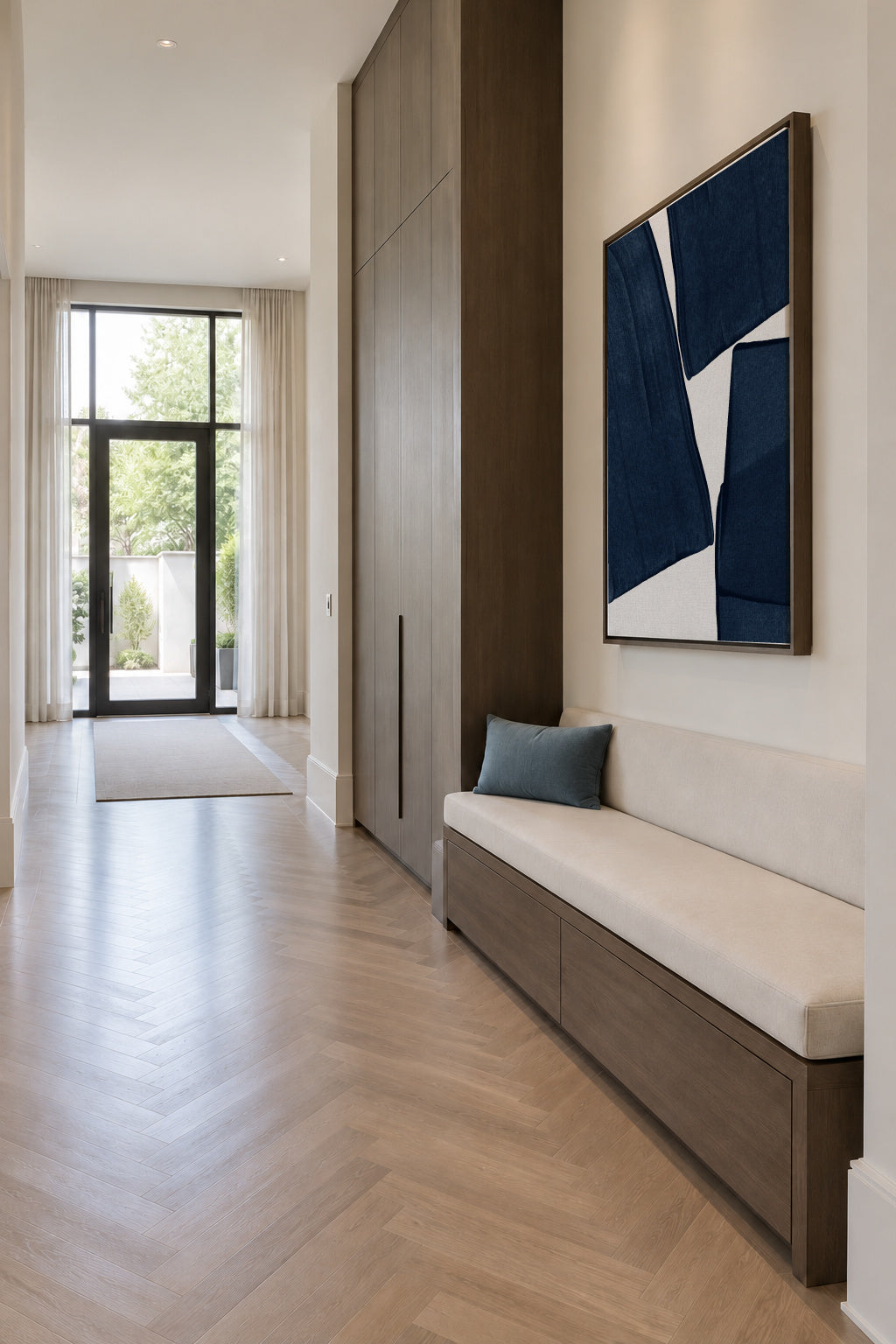 Minimalist Painting Blue III - Framed canvas in an interior