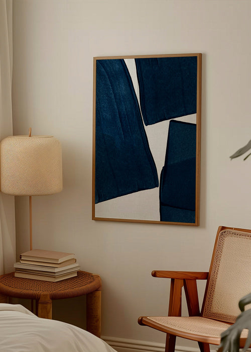 Quadro minimalista azul com formas orgânicas