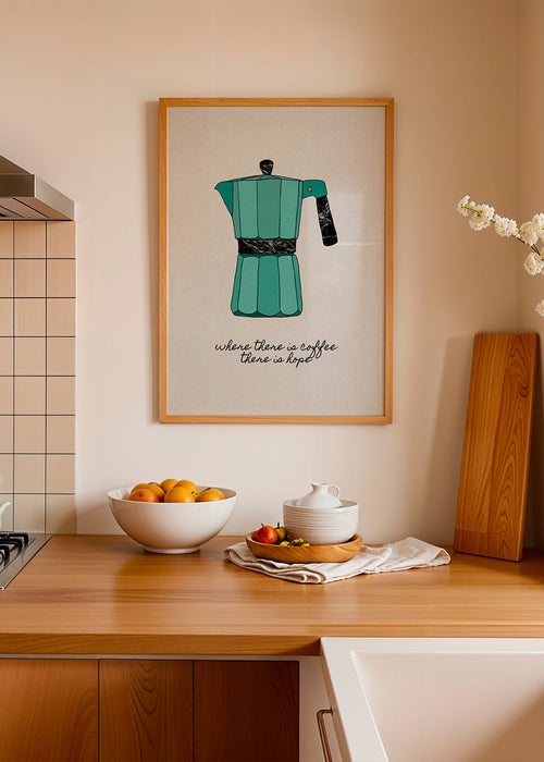 Arte para cozinha: moka ilustrada com frase