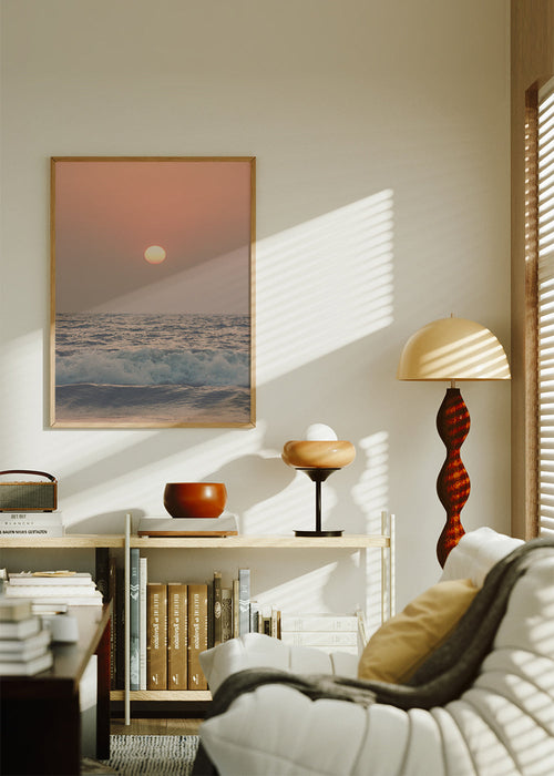 Arte paisagística: pôr do sol rosa sobre o mar