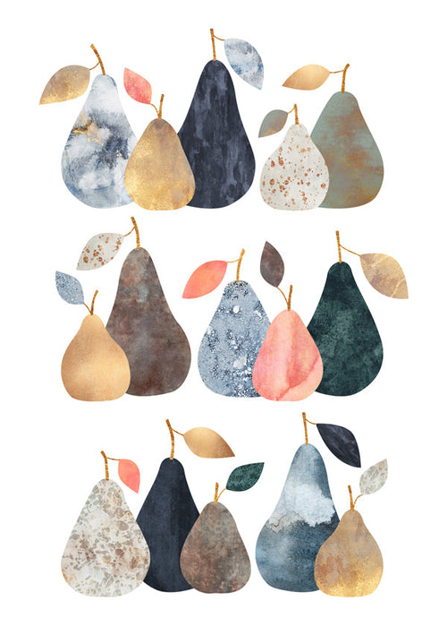 Arte para cozinha com peras aquarela