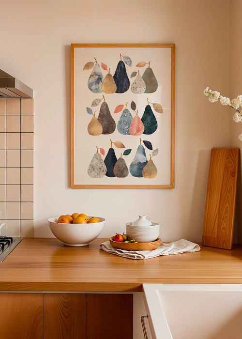 Arte para cozinha com peras aquarela