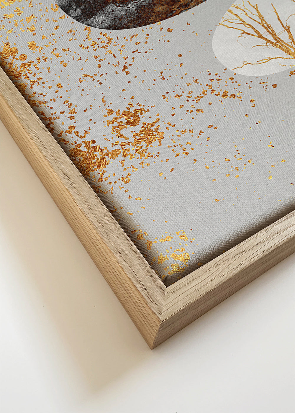 Quadro abstrato com ouro e lua
