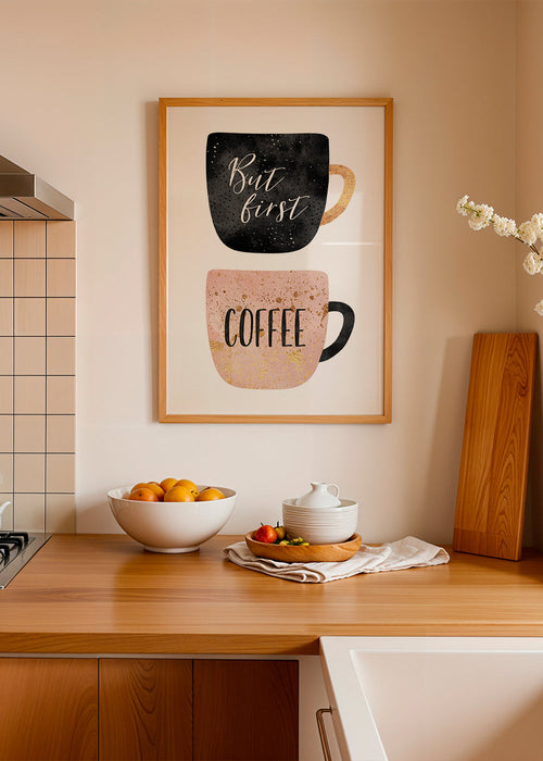 Arte para cozinha: xícaras ilustradas com texto