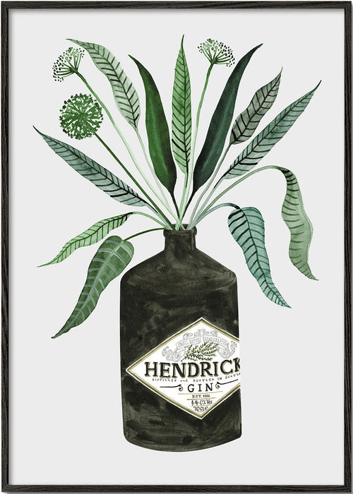 Arte para cozinha garrafa Hendrick's com folhagem