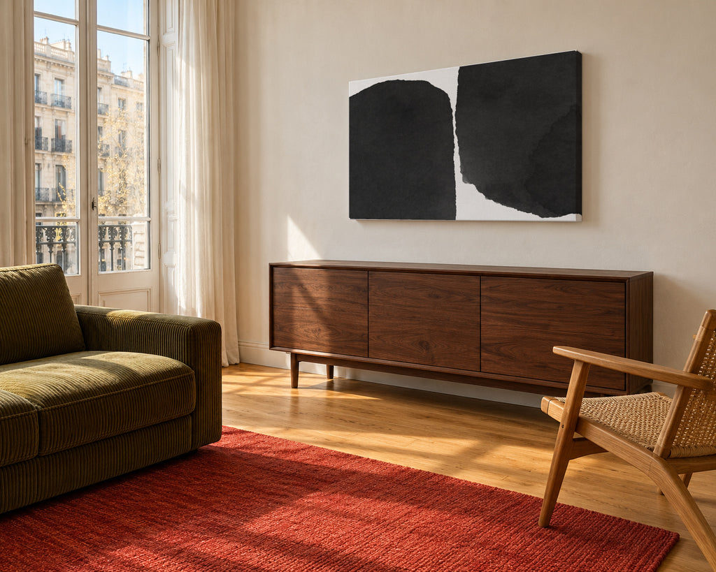 Minimal black and white abstract 01 - Unframed canvas in an interior