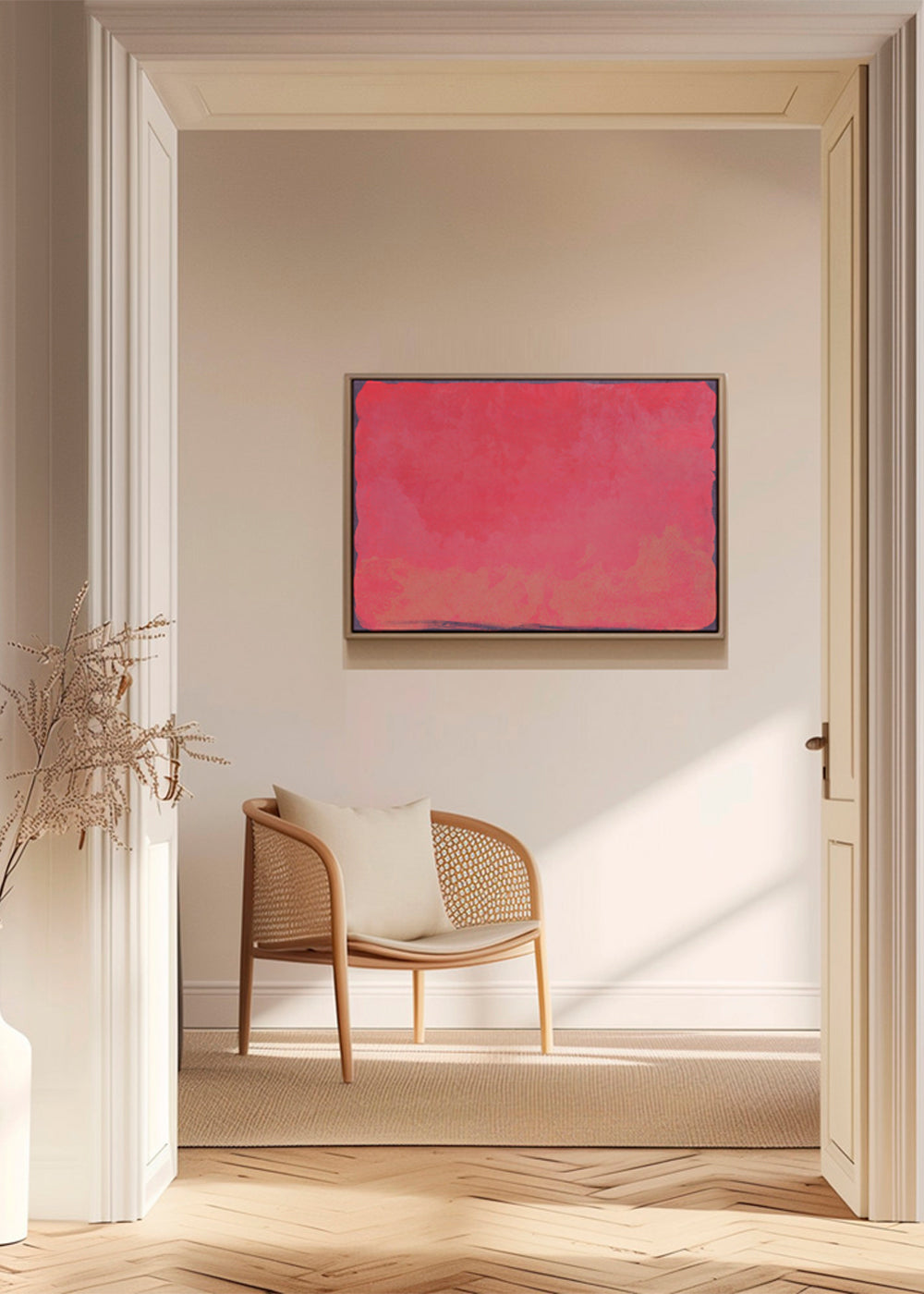 Quadro abstrato campo cor fúcsia