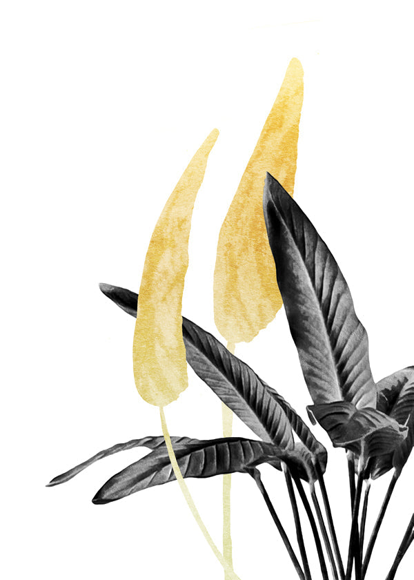 Estampa botânica com folha dourada