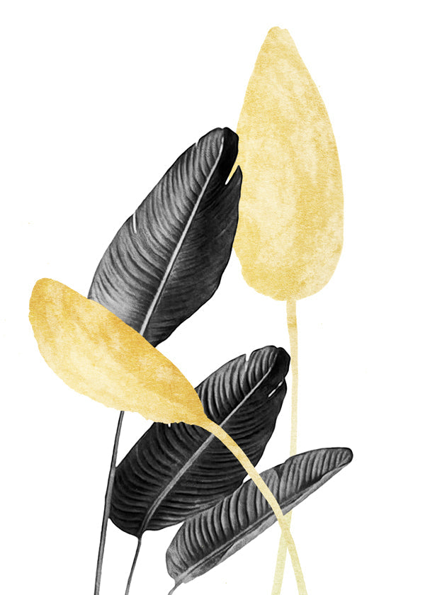 Estampa botânica folhas pretas com dourado