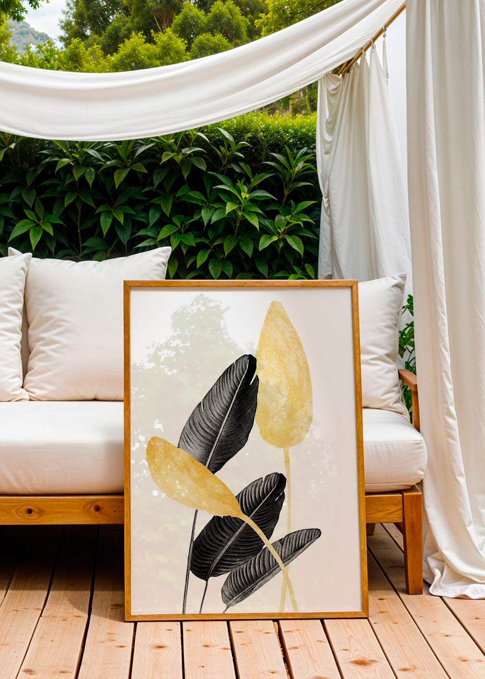 Estampa botânica folhas pretas com dourado