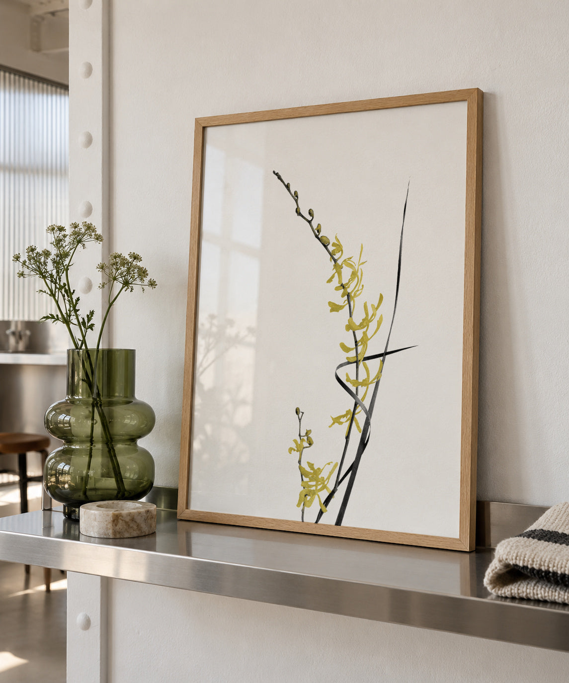 Flower Minimal Black and Gold 06 - Framed poster in an interior