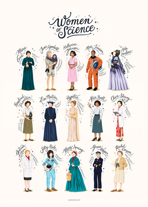 Ilustração Mulheres da Ciência em retratos