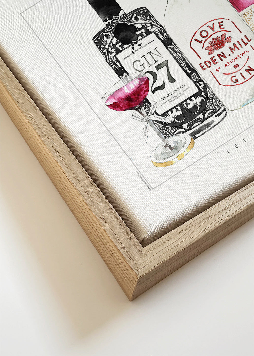 Arte para cozinha com garrafas de gin ilustradas