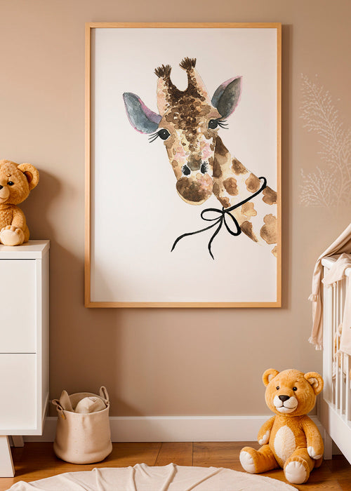 Quadro girafa em aquarela para quarto infantil