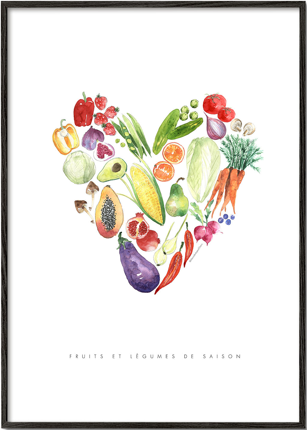 Arte para cozinha coração de verduras aquarela