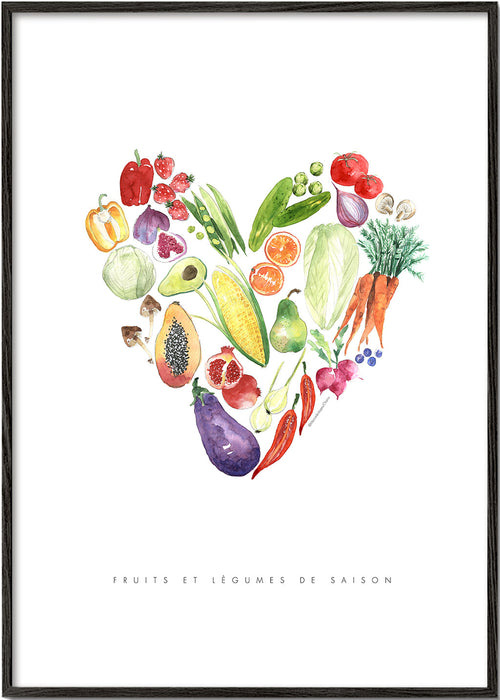 Arte para cozinha coração de verduras aquarela