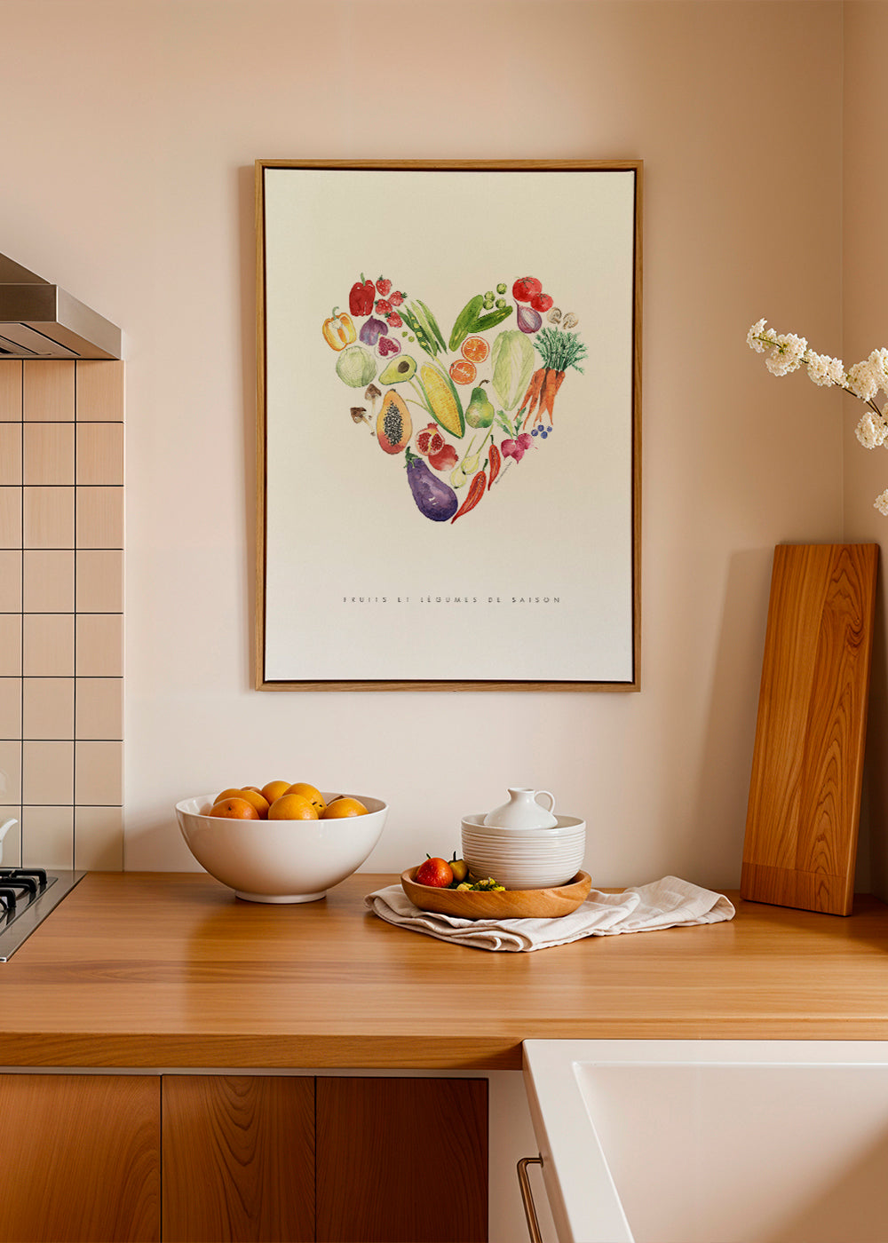 Arte para cozinha coração de verduras aquarela