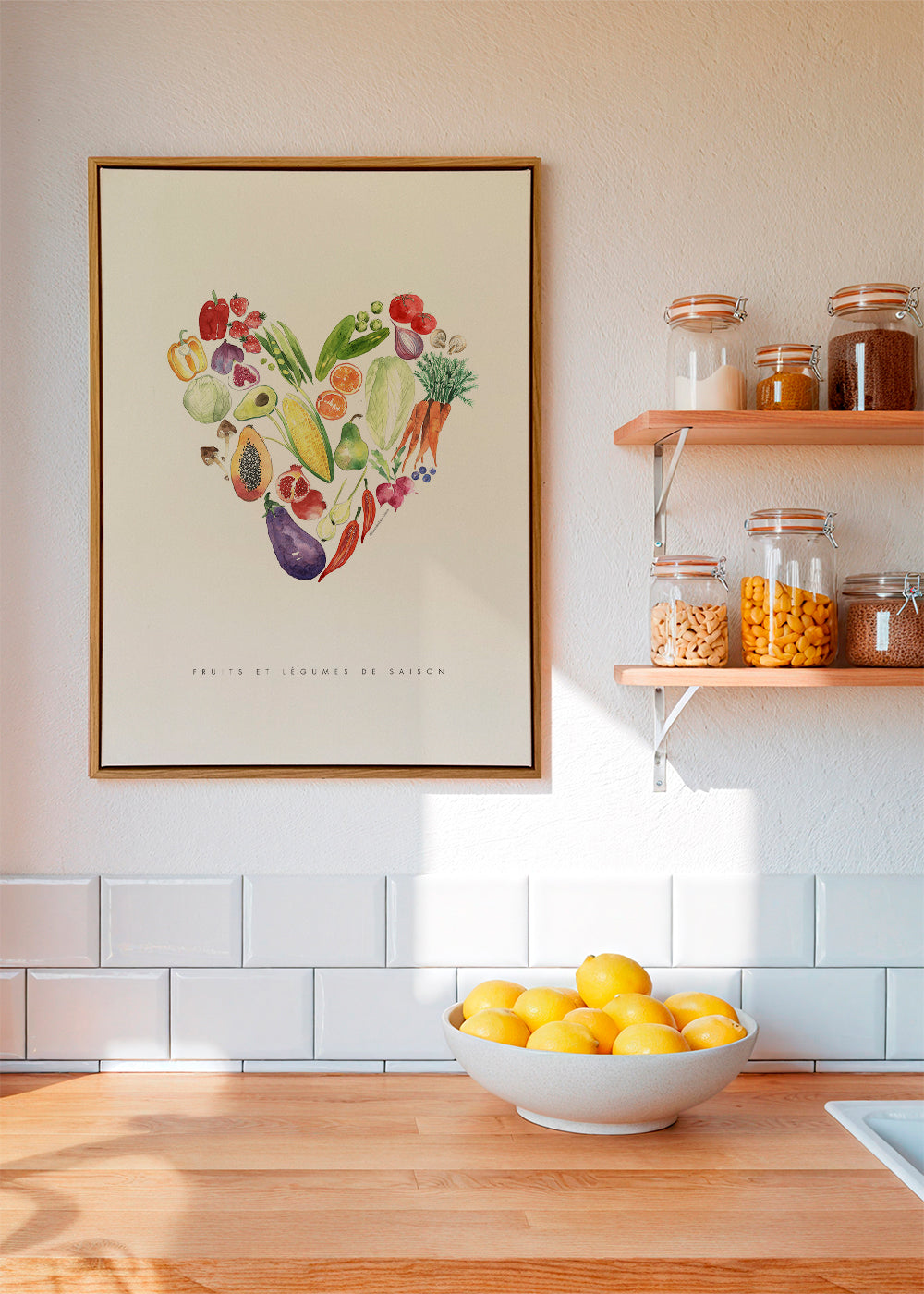 Arte para cozinha coração de verduras aquarela