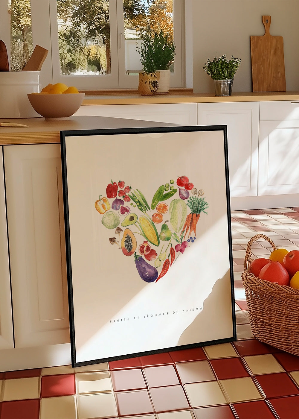 Arte para cozinha coração de verduras aquarela