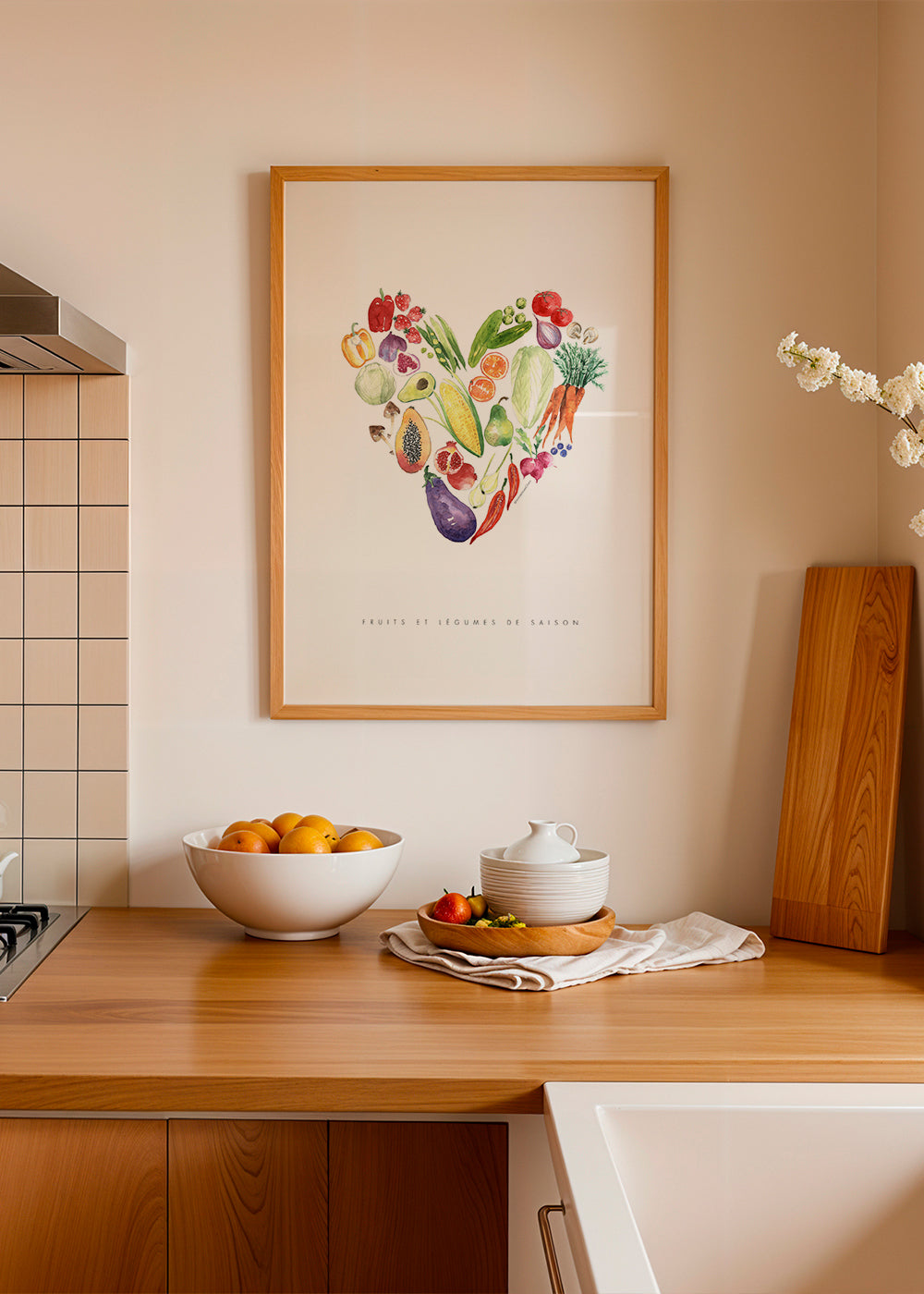 Arte para cozinha coração de verduras aquarela