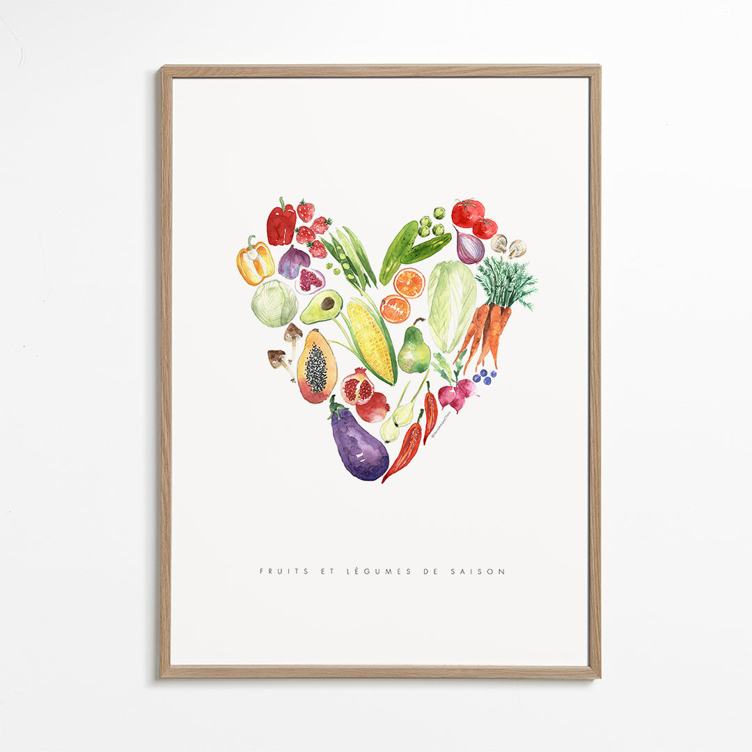 Arte para cozinha coração de verduras aquarela