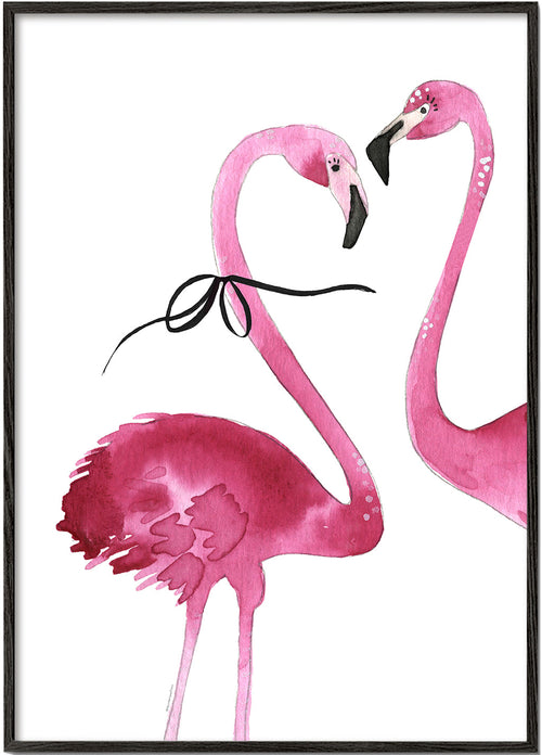 Quadro flamingos cor-de-rosa em aquarela