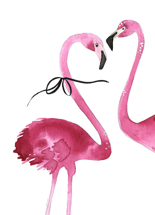 Quadro flamingos cor-de-rosa em aquarela