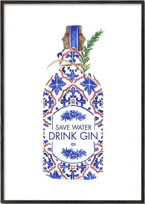Arte para cozinha: garrafa de gin com azulejos
