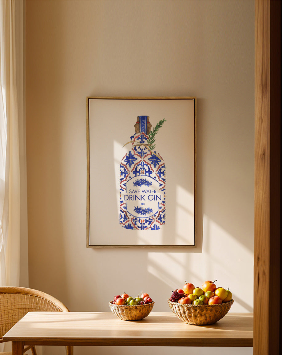 Save water drink gin - Framed canvas in an interior