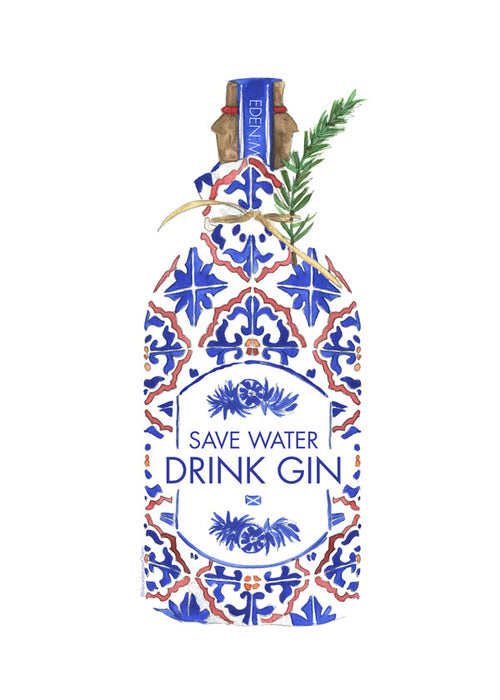 Arte para cozinha: garrafa de gin com azulejos