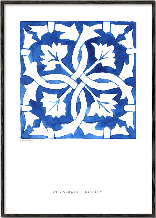 Estampa botânica: azulejo de Sevilha azul