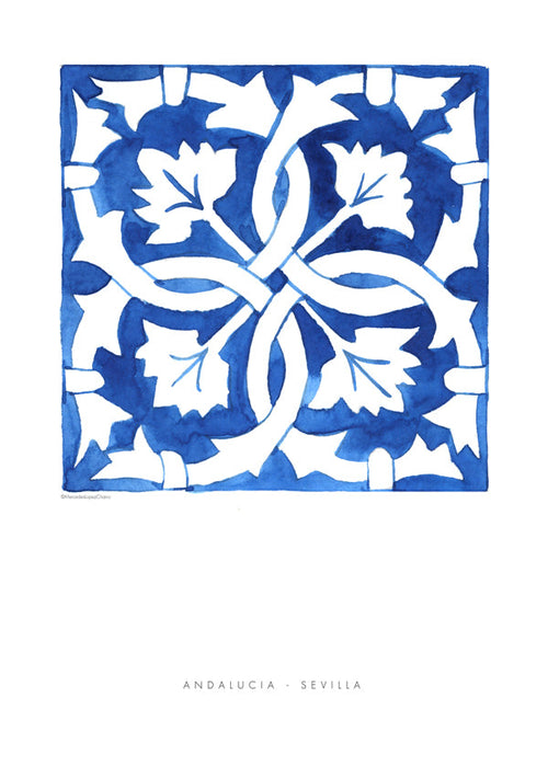 Estampa botânica: azulejo de Sevilha azul