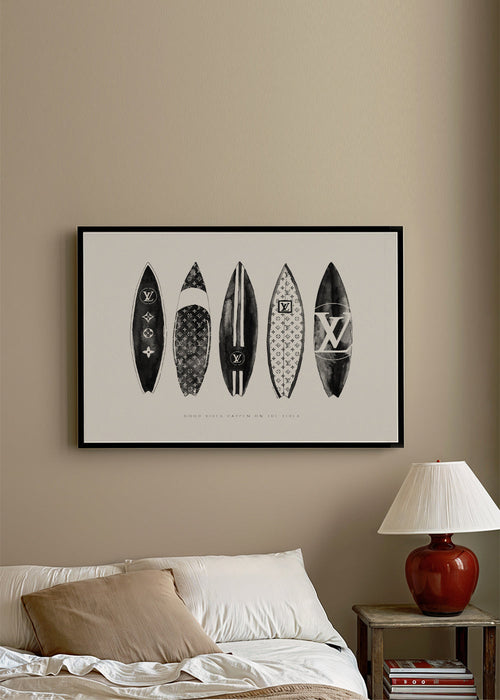 Arte desportivo pranchas de surf monocromáticas